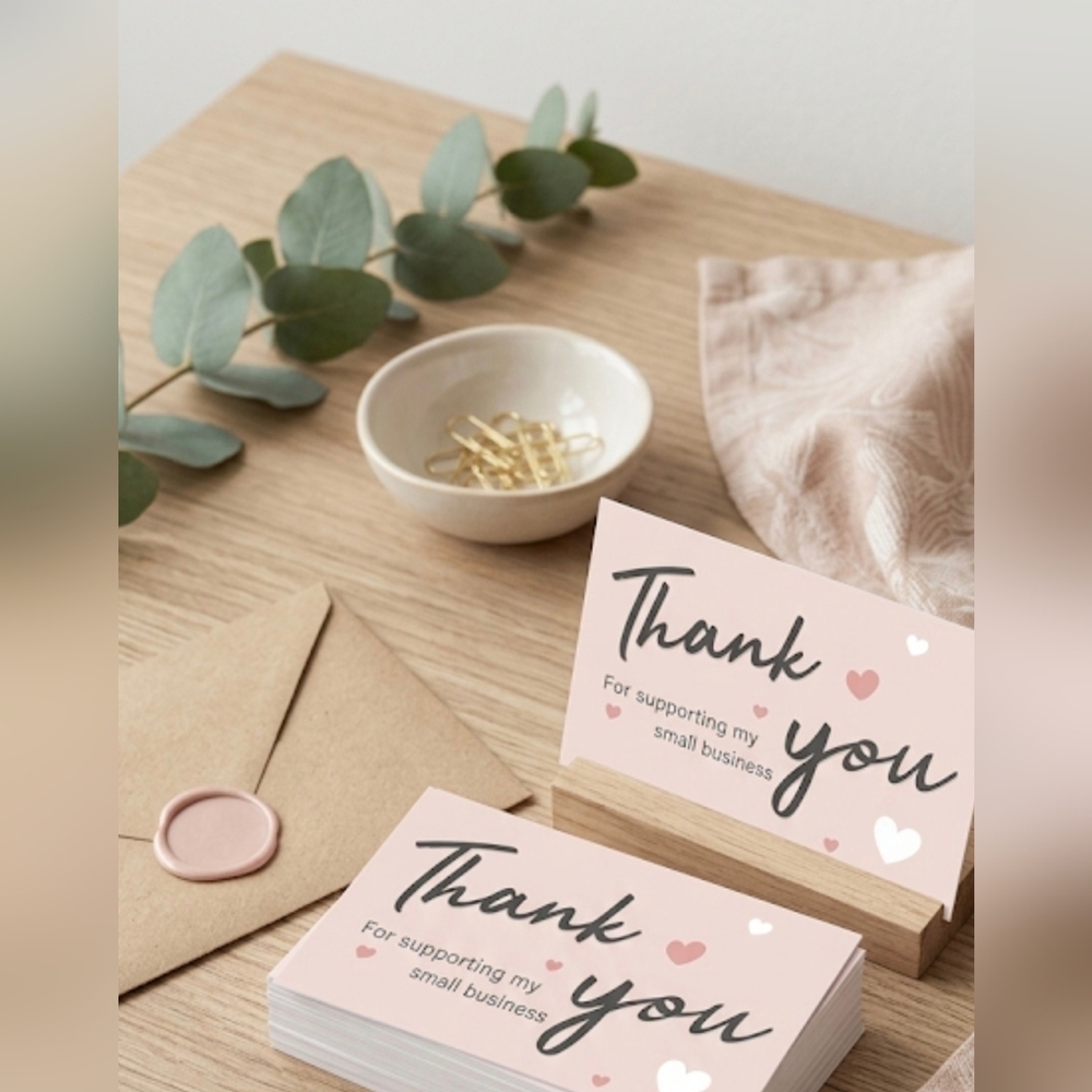 Set Of 50 Pink "Thank You For Supporting My Small Business" Cards